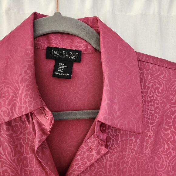 Rachel Zoe Silky Satin Blouse Size M Floral Button Down New - Picture 2 of 8